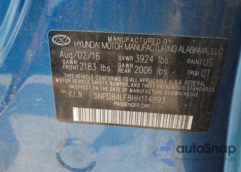 2017 Hyundai Elantra Limited z USA, uszkodzony, nr VIN 5NPD84LF8HH114893